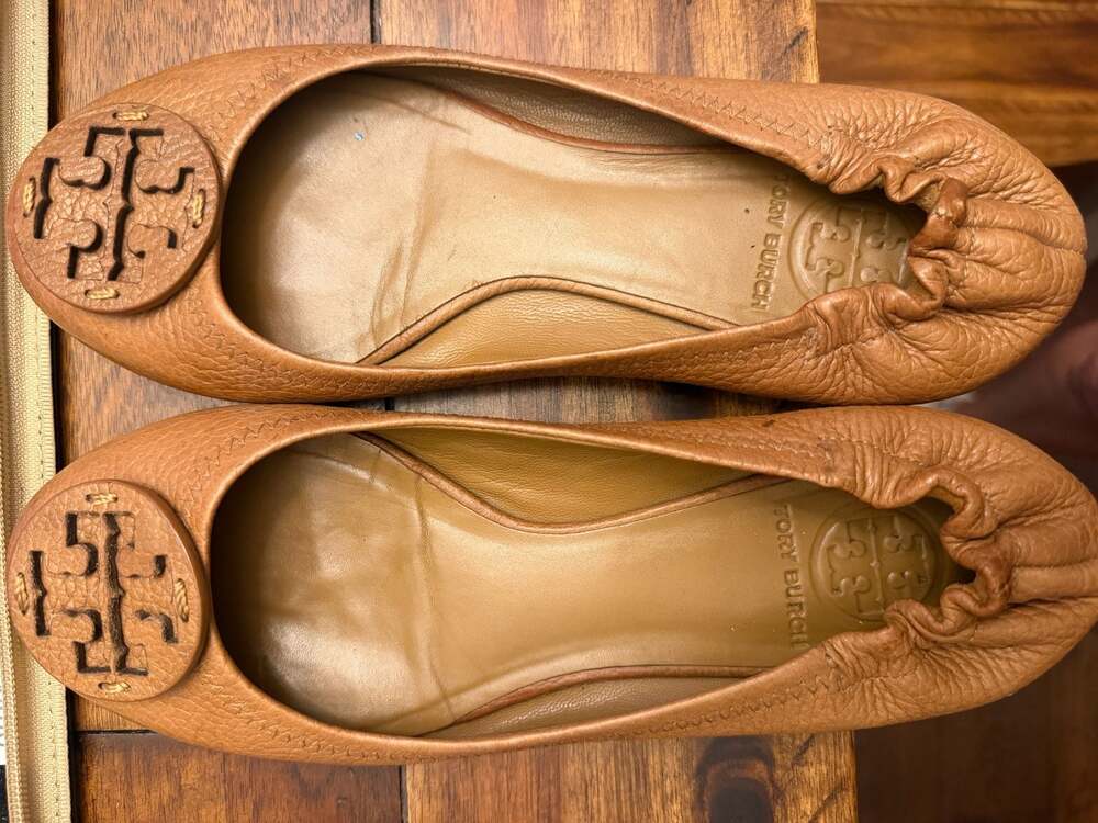 Tory Burch Reva Leather Ballet Flats Tan